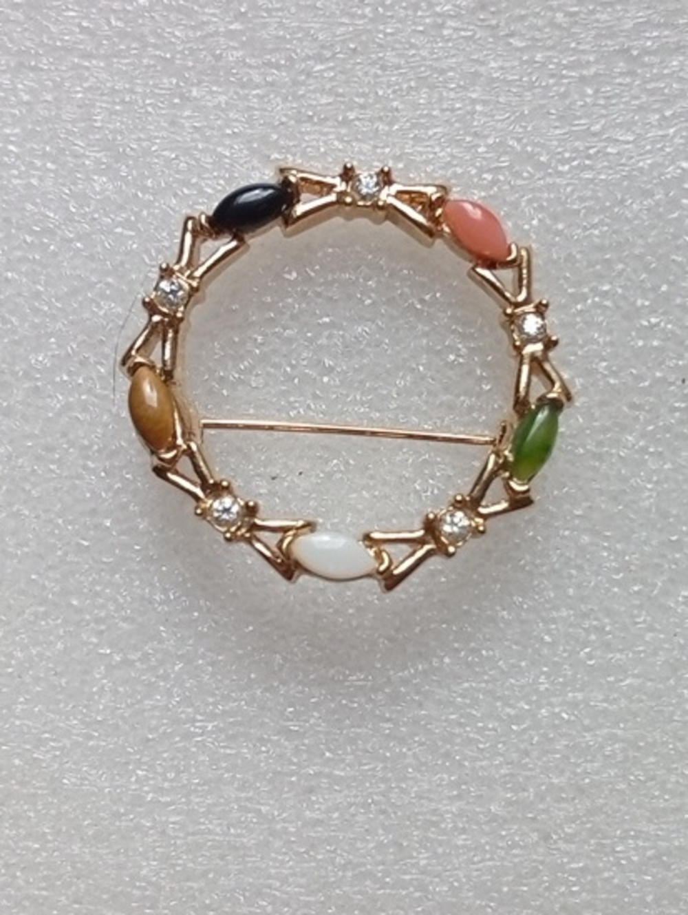 Unsigned Vintage Seta Wreath Brooch In Circle,Colorful Marquise Cabochone Stones